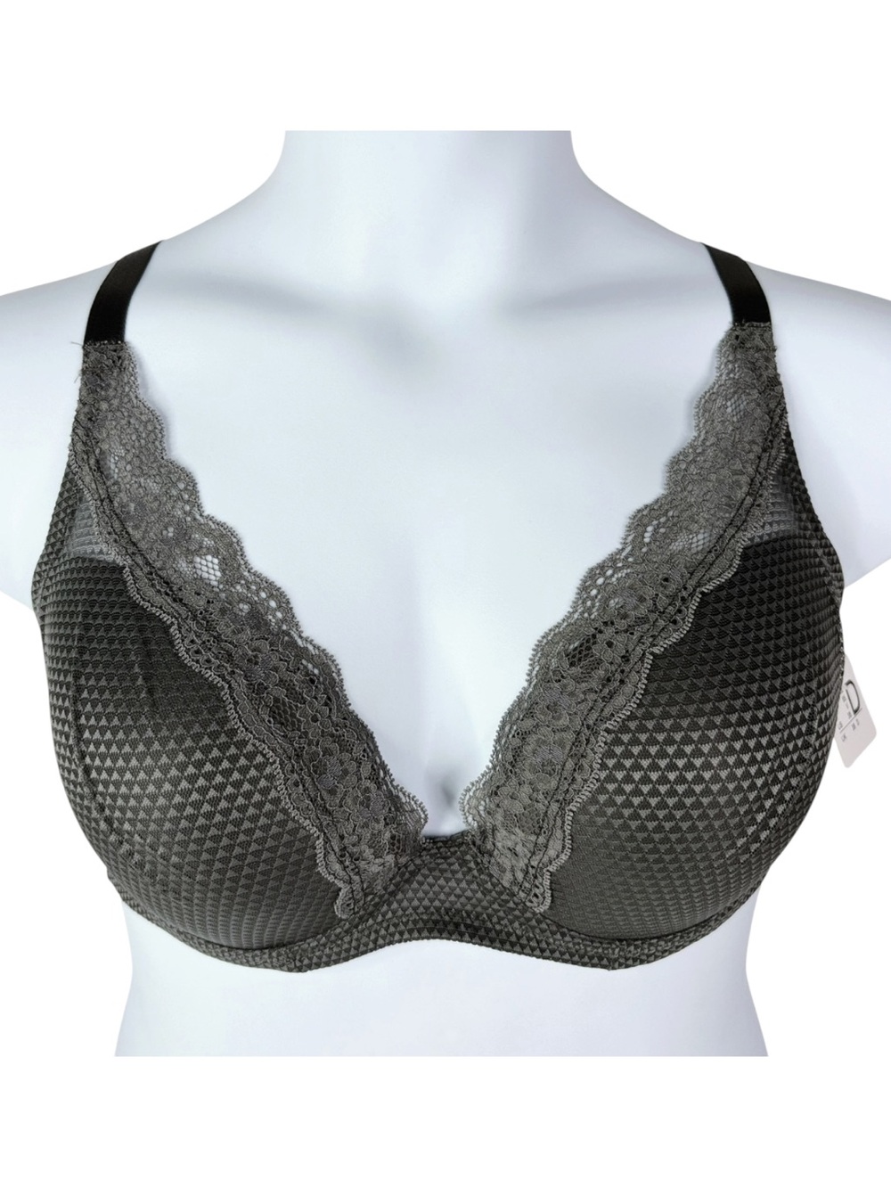 NWT Passionata Brooklyn Plunge Bra sz 38D * Gray T-Shirt Cup Lace by Chantelle